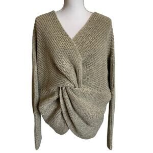 Fate & Fortune Sweater Women's XL Twist Front Tie Back NWT Tan Knit V Neck